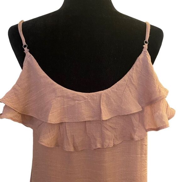 Entro Dark Lilac Soft Beige Sleeveless Ruffle Lace Sheath Dress Sz M - Picture 8 of 12